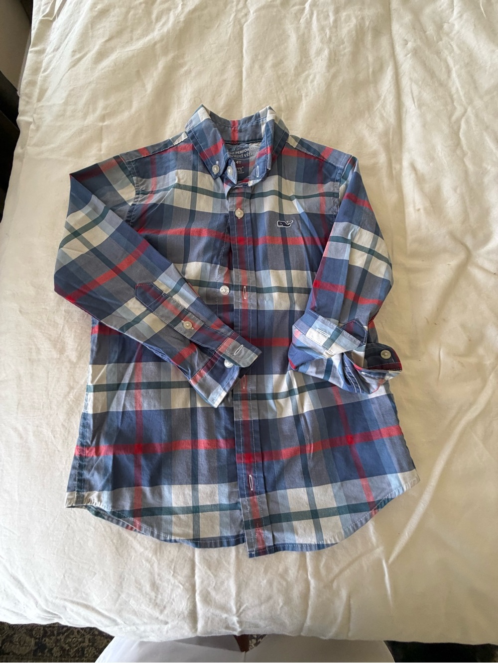 Vineyard Vines Blue, Red & Green Plaid Performance Button-Up On The Go BRR Perf